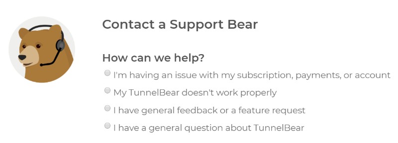 TunnelBear VPN contact support1