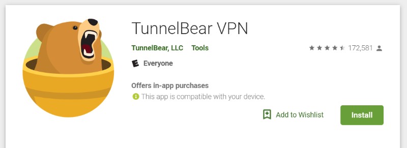 TunnelBear VPN google play app