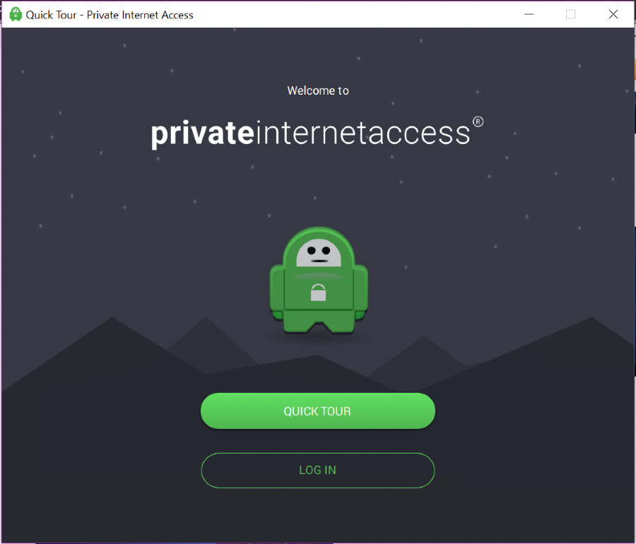 Private Internet Access app home not logged in