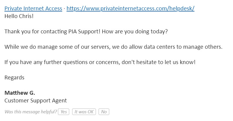 Private Internet Access server management