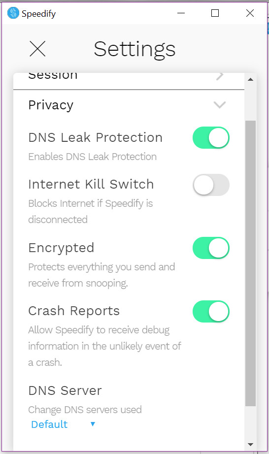 speedify app privacy settings