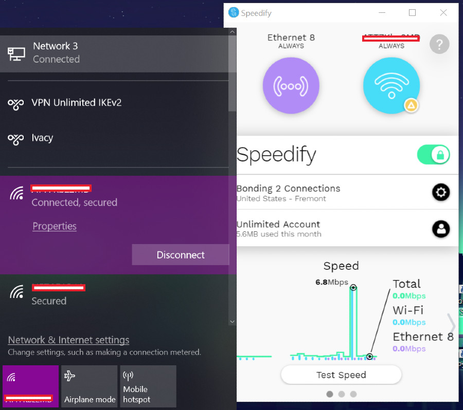 speedify app tethered connection
